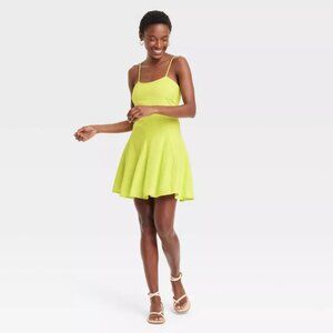 Women's Beach Bungalow Linen Mini Dress - A New Day Lime -DEFECT-